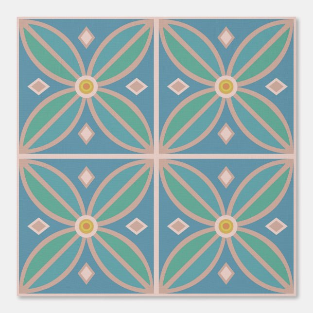 花文様ピーコックブルーグリーンとテラコッタ 壁紙 (正面)