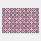 花文様付き七宝（青、橙、ピンク） ラッピングペーパーシート (正面3)