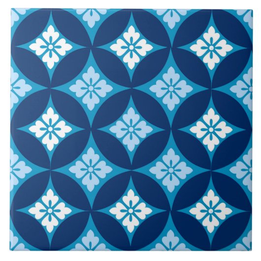 花文様・藍色・白色の七宝 タイル (正面)