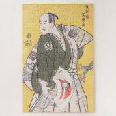 花日本のと刀を使った浮世絵侍 ジグソーパズル (縦)