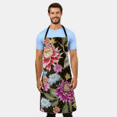 花日本のと白い鶴の模様 エプロン (着用した状態)