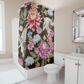 花日本のと白い鶴の模様 シャワーカーテン (インサイチュ)