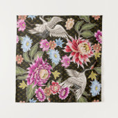 花日本のと白い鶴の模様 タペストリー (正面(横))