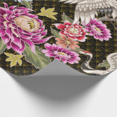 花日本のと白い鶴の模様 ラッピングペーパー (角)