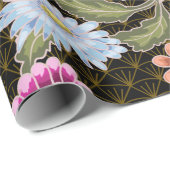 花日本のと白い鶴の模様 ラッピングペーパー (ロールコーナー)