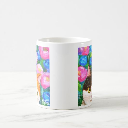 花日本の付きカリかわいらしコ猫猫好き コーヒーマグカップ (中央)