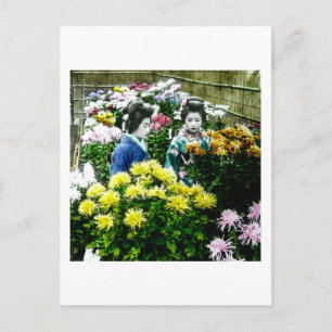 花日本の会で二人の芸者 横浜 ポストカード