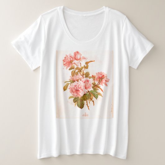 花日本の木版画プリントTシャツ プラスサイズTシャツ (デザイン正面)