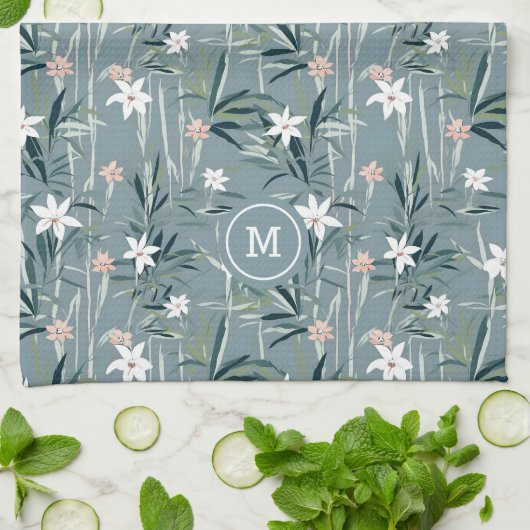 花日本の柄 キッチンタオル (折り畳み)