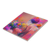 花明るい赤紫色イエローパープルデジタルアート タイル (側面)