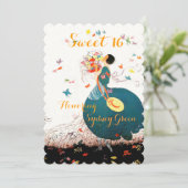 花束と蝶を持つ女性のスイート16 招待状 (スタンド正面)