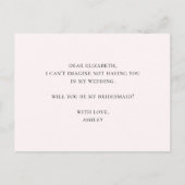 花束のあなたへのお願い。ピンクの花を添えて 私のウェディングパーティに付いてきてくれる？ インビテーションポストカード (裏面)