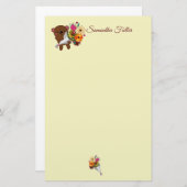 花束のついた甘い茶色のテディベア 便箋 (正面/裏面)