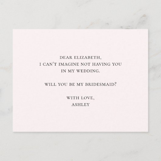 花束のウェディングガールにいてくれる？ ピンクの花 インビテーションポストカード (裏面)