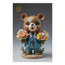 花束のクマのフィギュア