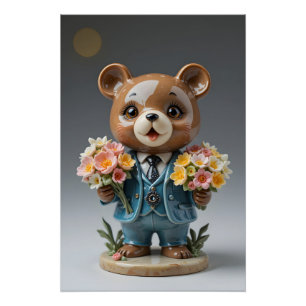 花束のクマのフィギュア ポスター