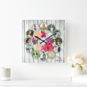 花束の家族のまわりに写真集 スクエア壁時計 (ホーム)