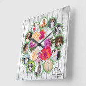 花束の家族のまわりに写真集 スクエア壁時計 (傾斜)