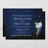 花束の素朴な結婚式招待状を持つホタル 招待状 (正面/裏面)