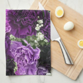 花束の紫色のカーネーション キッチンタオル (四つ折り)