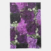 花束の紫色のカーネーション キッチンタオル (縦)