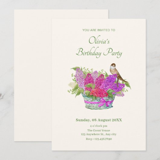 花束の誕生日 招待状 (正面/裏面)