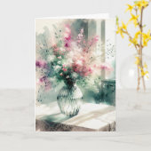 花束をテーブルに置く カード (黄色い花)