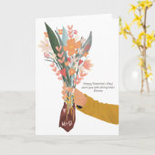 花束を持ったハンド バレンタイン 2枚の写真 カード (黄色い花)