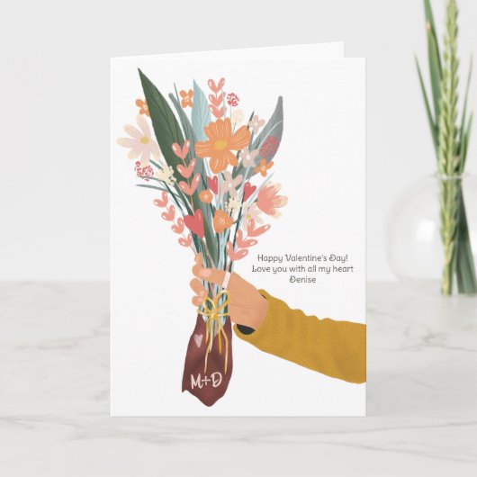 花束を持った手のバレンタイン写真2枚 カード (正面)