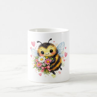 花束を持つ可愛いマルハナバチ コーヒーマグカップ