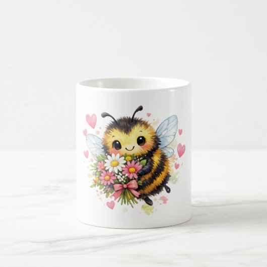 花束を持つ可愛いマルハナバチ コーヒーマグカップ (中央)