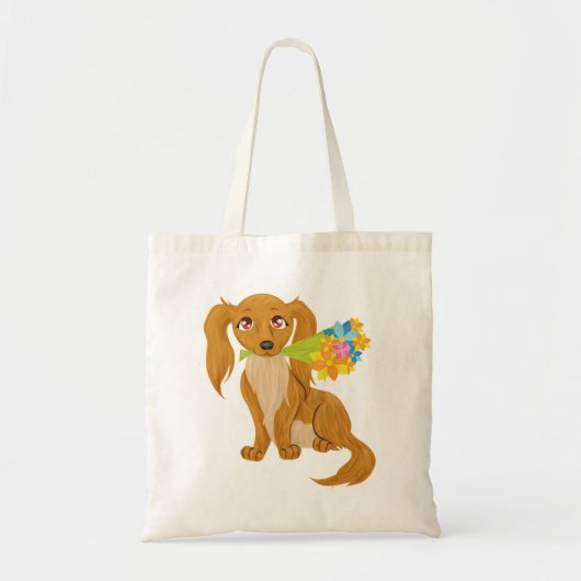 花束を持つ子犬 トートバッグ (正面)