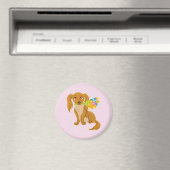 花束を持つ子犬 マグネット (インサイチュ (食洗機))
