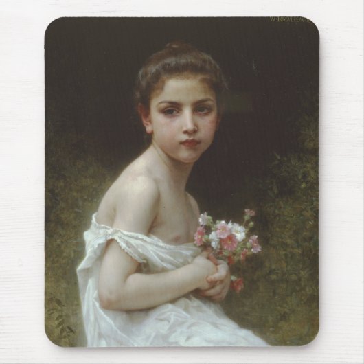 花束を持つ小さな女の子 マウスパッド (正面)