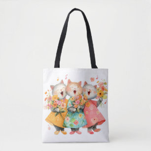 花束を持つ歌う猫たち トートバッグ