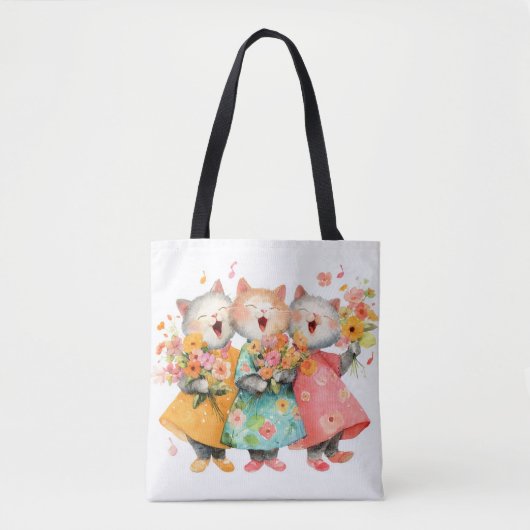 花束を持つ歌う猫たち トートバッグ (正面)