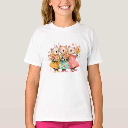 花束を持つ歌う猫 Tシャツ (正面)