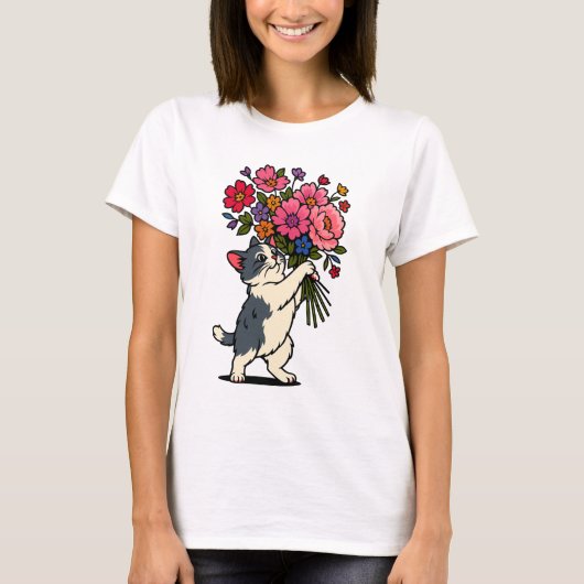 花束を持つ猫 Tシャツ (正面)