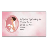 花束を持つ結婚白のドレスを着た花嫁 マグネット名刺 (正面)