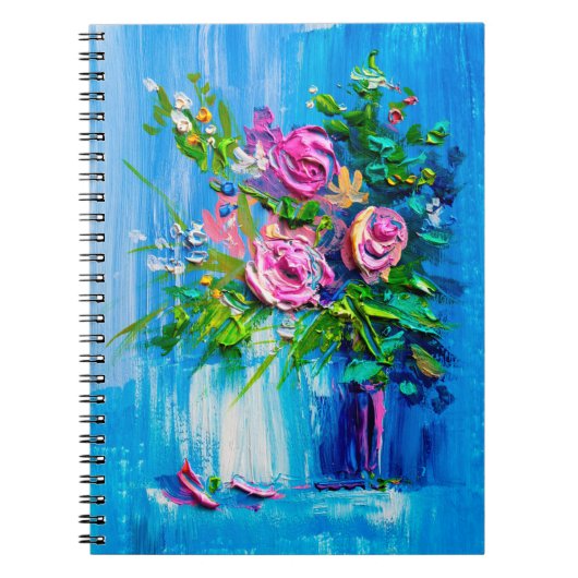 花束を油絵で描くバラ。印象派 ノートブック (正面)