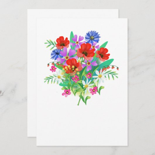 花束を添えたグリーティングカード 招待状 (正面/裏面)