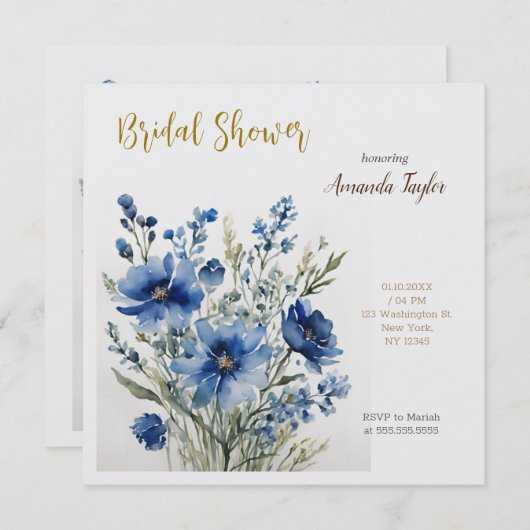花束エレガント水彩ブライダルシャワー 招待状 (正面/裏面)
