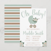 花束付きベビーカーのベビーシャワーご招待 招待状 (正面/裏面)