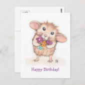 花束付きマウスハッピーバースデー ポストカード (正面/裏面)