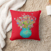 花束伝統的ターコイズの花瓶が赤 クッション (ブランケット)