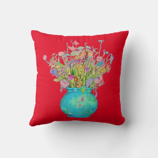 花束伝統的ターコイズの花瓶が赤 クッション (裏面)