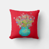 花束伝統的ターコイズの花瓶が赤 クッション (正面)
