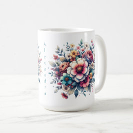 花束水彩パーソナライズされた コーヒーマグカップ