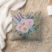 花束牡丹ラベンダーの素朴花 クッション (ブランケット)