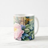 花束牡丹ラベンダーの素朴花 コーヒーマグカップ (正面右)